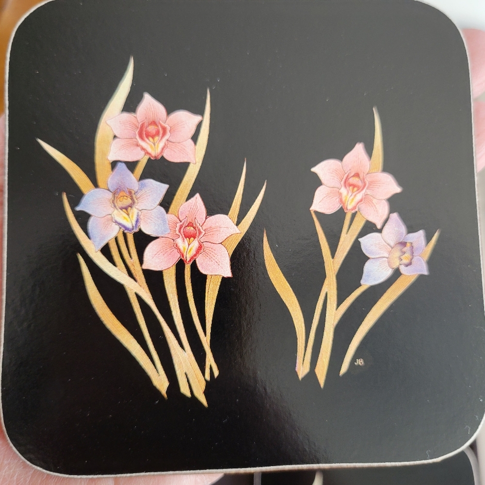 Vintage Cavalli Floral Coaster Set Orchids Made in New Zealand Original Box - Picture 12 of 16